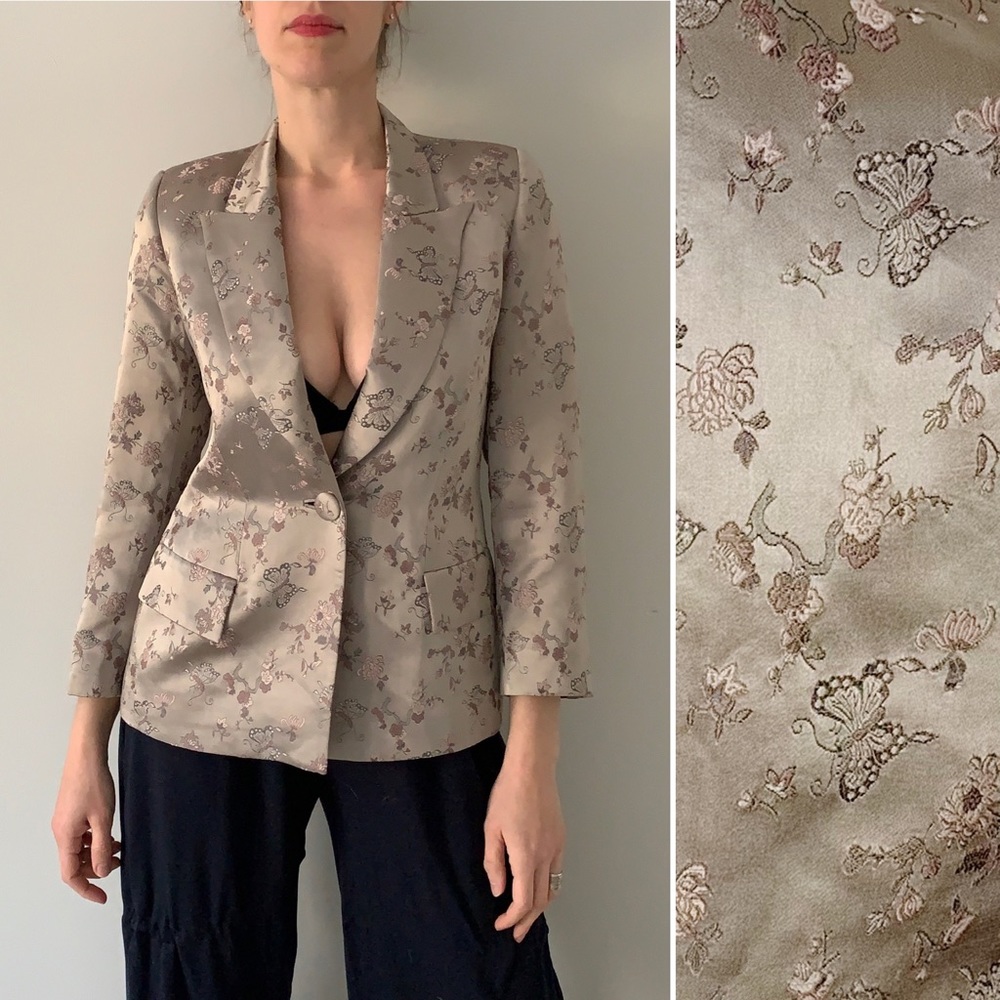 VINTAGE satin brocade one button blazer